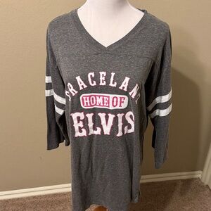 Gray V-Neck Graceland Home of Elvis Shirt. Size Large